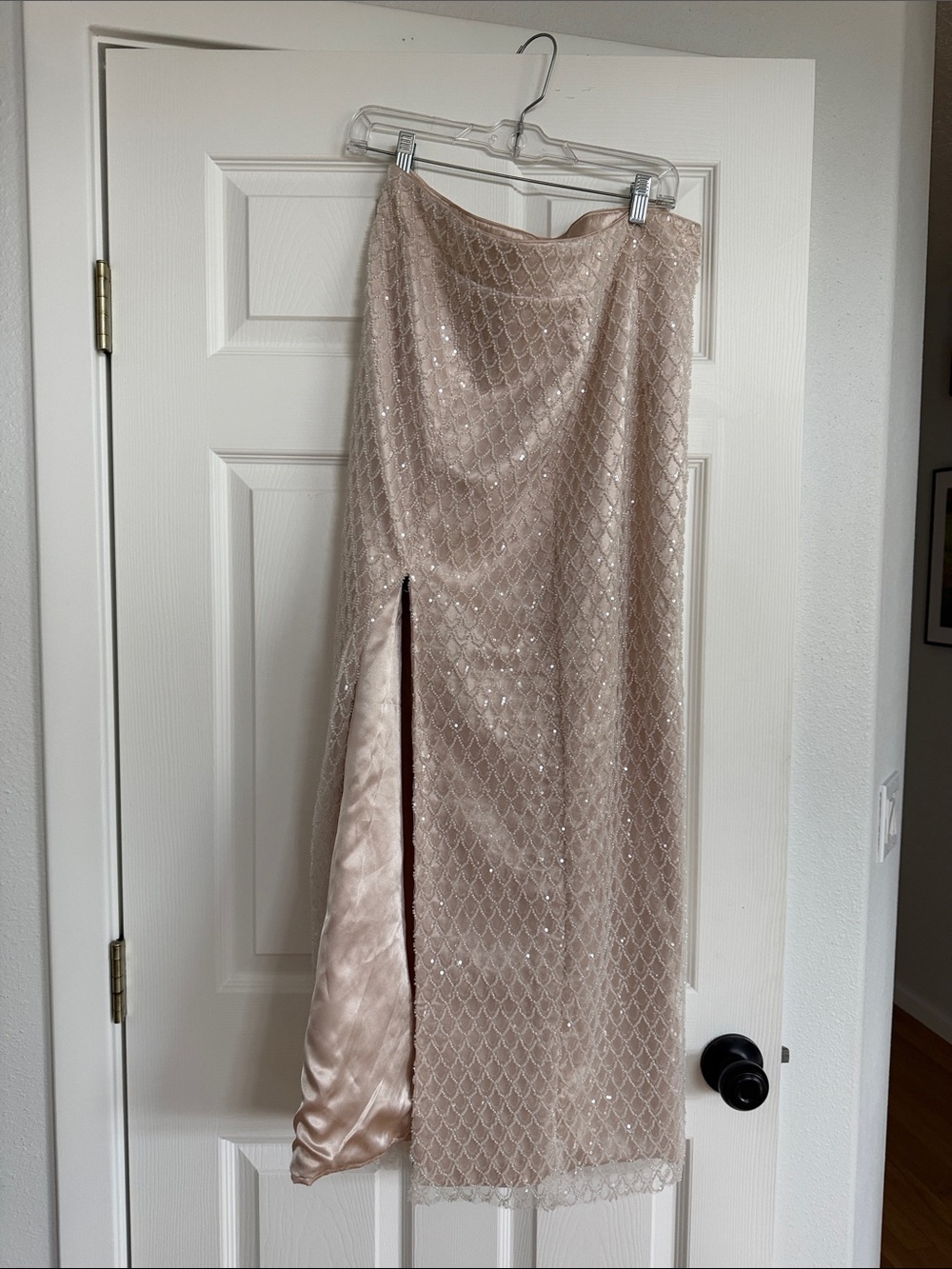 UNTAMED PETALS BY AMANDA JUDGE Champagne Sequin Maxi Skirt with Front Slit